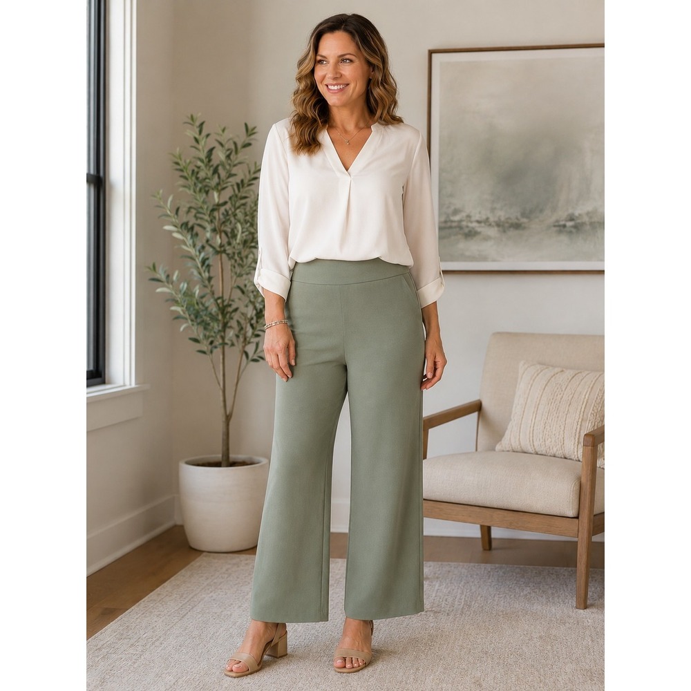 Counterparts Womens 12 Olive Green Wide Leg Pull On Dress Pants Career Casual